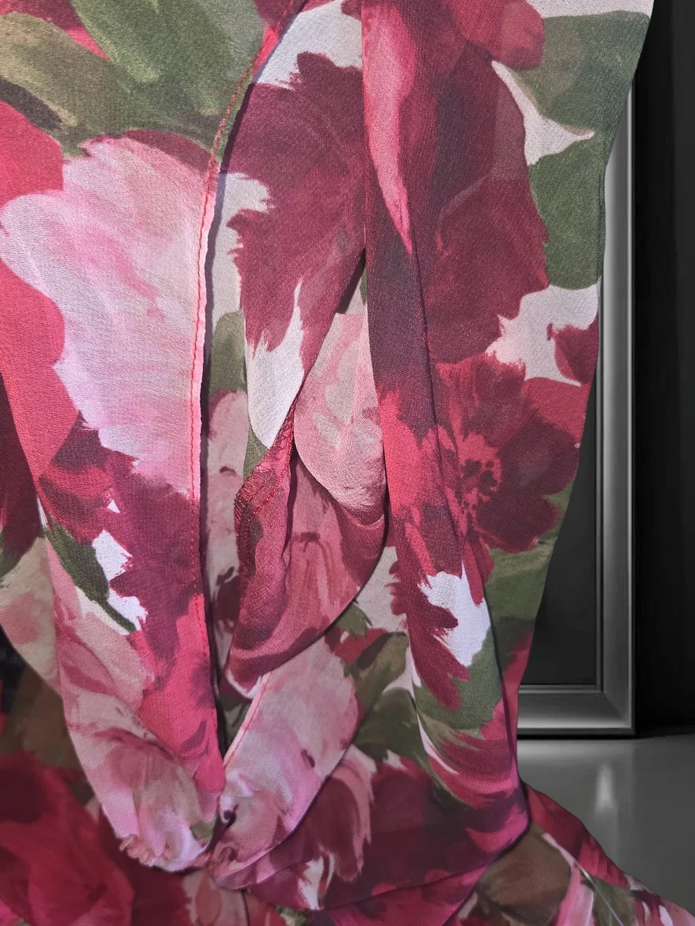 Xscape Plus Size Floral Pleated Maxi Off-The-Shoul Red Olive 20W Dress - Picture 11 of 16